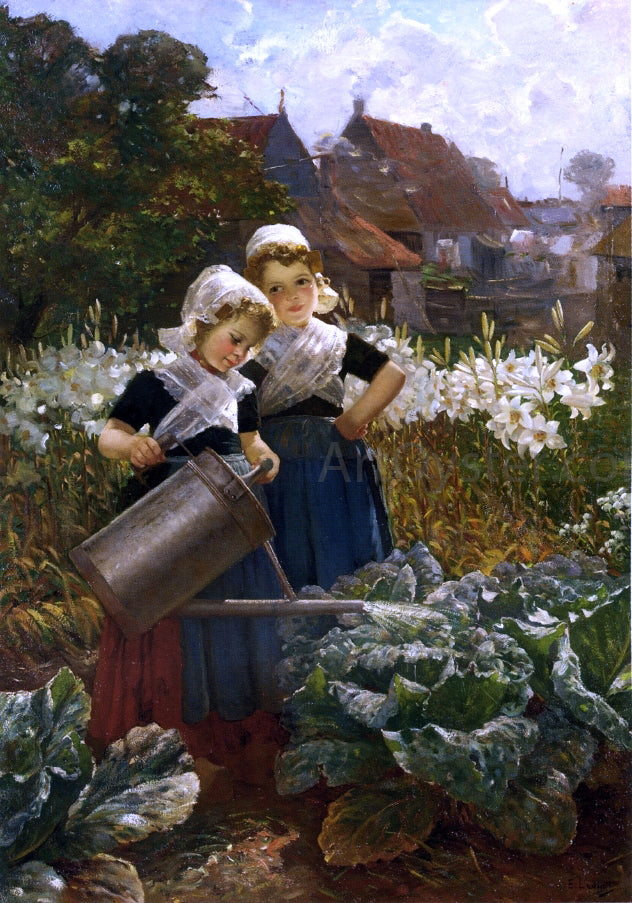 Edmond Louyot The Little Gardeners - Hand Painted Oil Painting