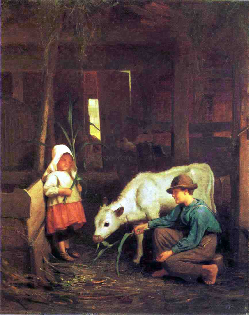 George Cochran Lambdin The Little White Heifer - Hand Painted Oil Painting