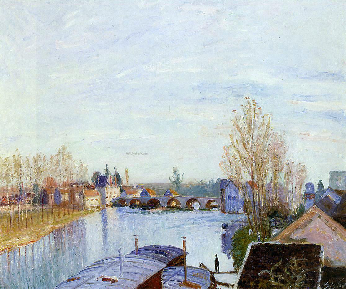 Alfred Sisley The Loing at Moret, the Laundry Boat - Hand Painted Oil Painting