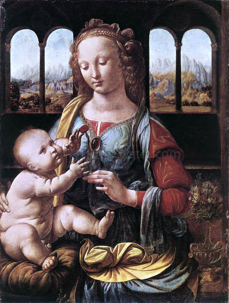 Leonardo Da Vinci The Madonna of the Carnation - Hand Painted Oil Painting