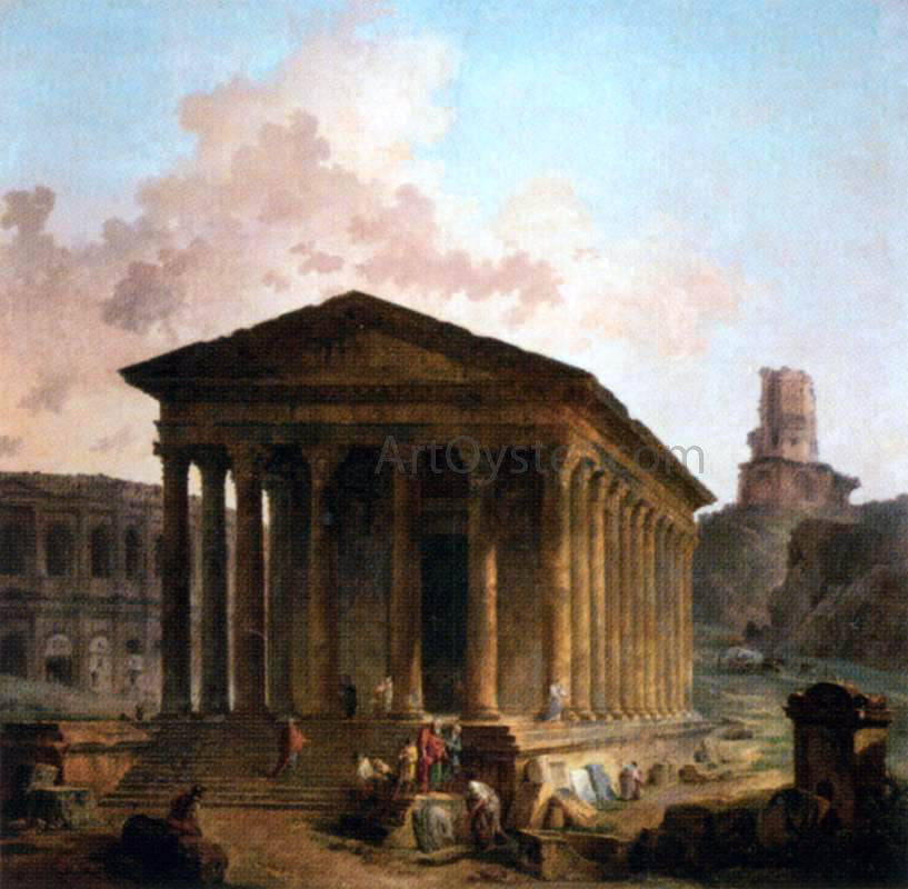 Hubert Robert The Maison Caree, the Arenas and the Magne Tower in Nimes - Hand Painted Oil Painting