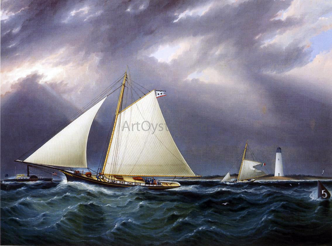 James E Buttersworth A Match between the Yachts Vision and Meta - Rough Weather - Hand Painted Oil Painting