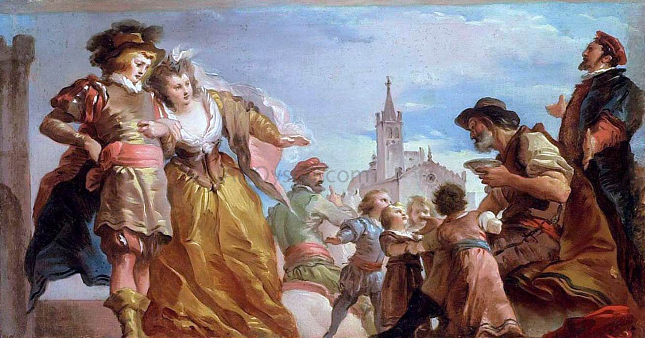 Giuseppe Cades The Meeting of Gautier, Count of Antwerp, and his Daughter, Violante - Hand Painted Oil Painting