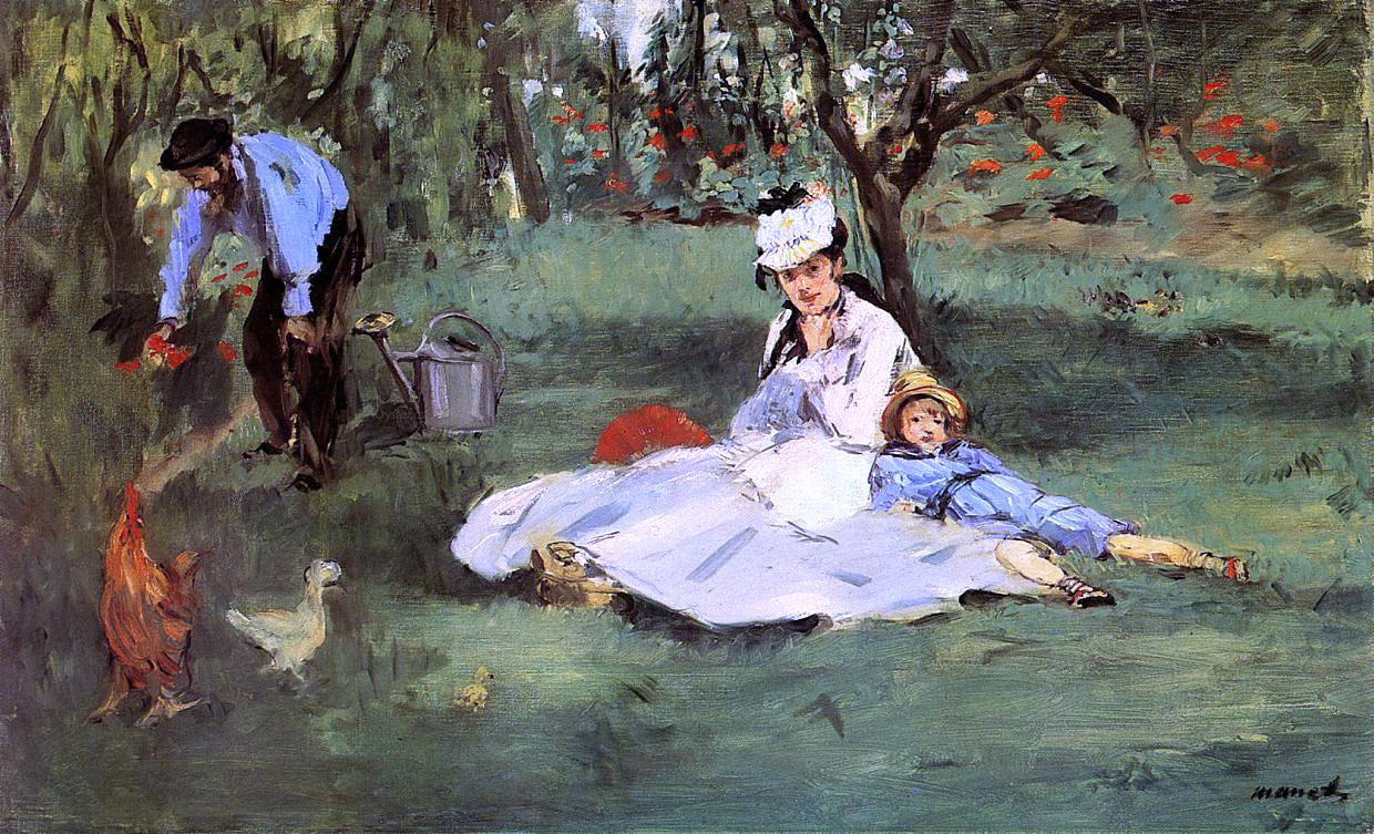 Edouard Manet The Monet Family in the Garden - Hand Painted Oil Painting