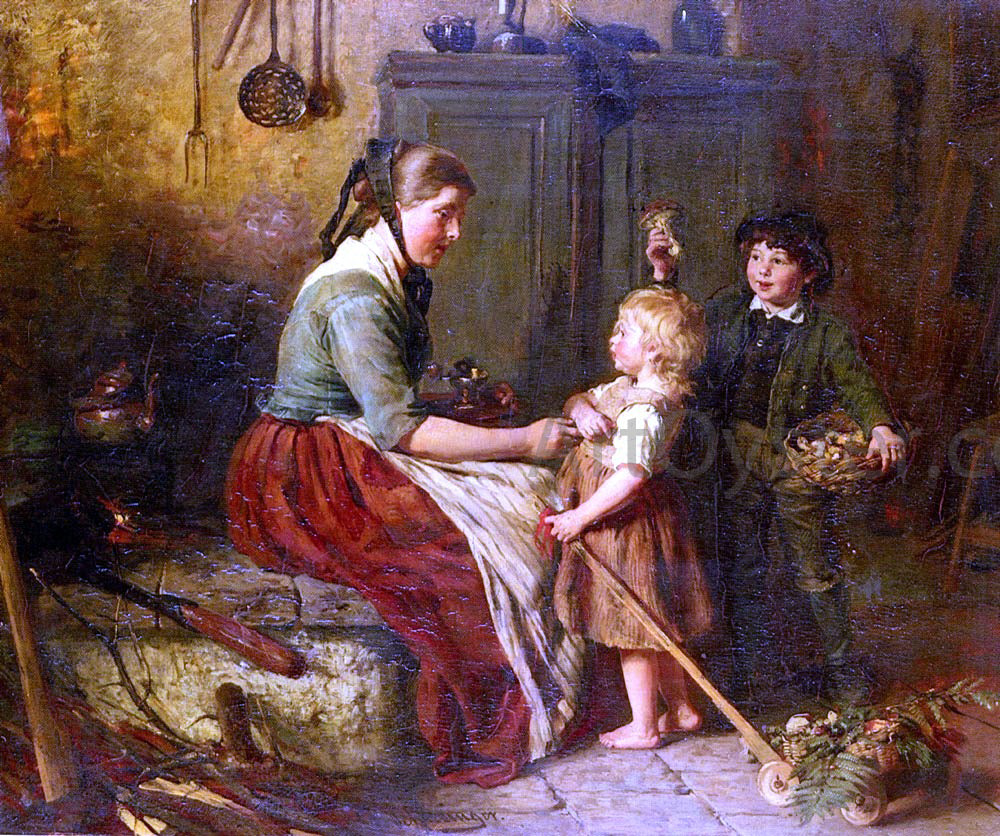 Felix Schlesinger The Mushroom Gatherers - Hand Painted Oil Painting