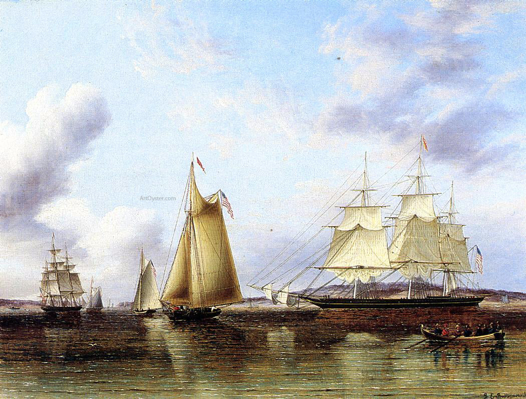 James E Buttersworth The 'N.B.Palmer' at Anchor off Staten Island - Hand Painted Oil Painting