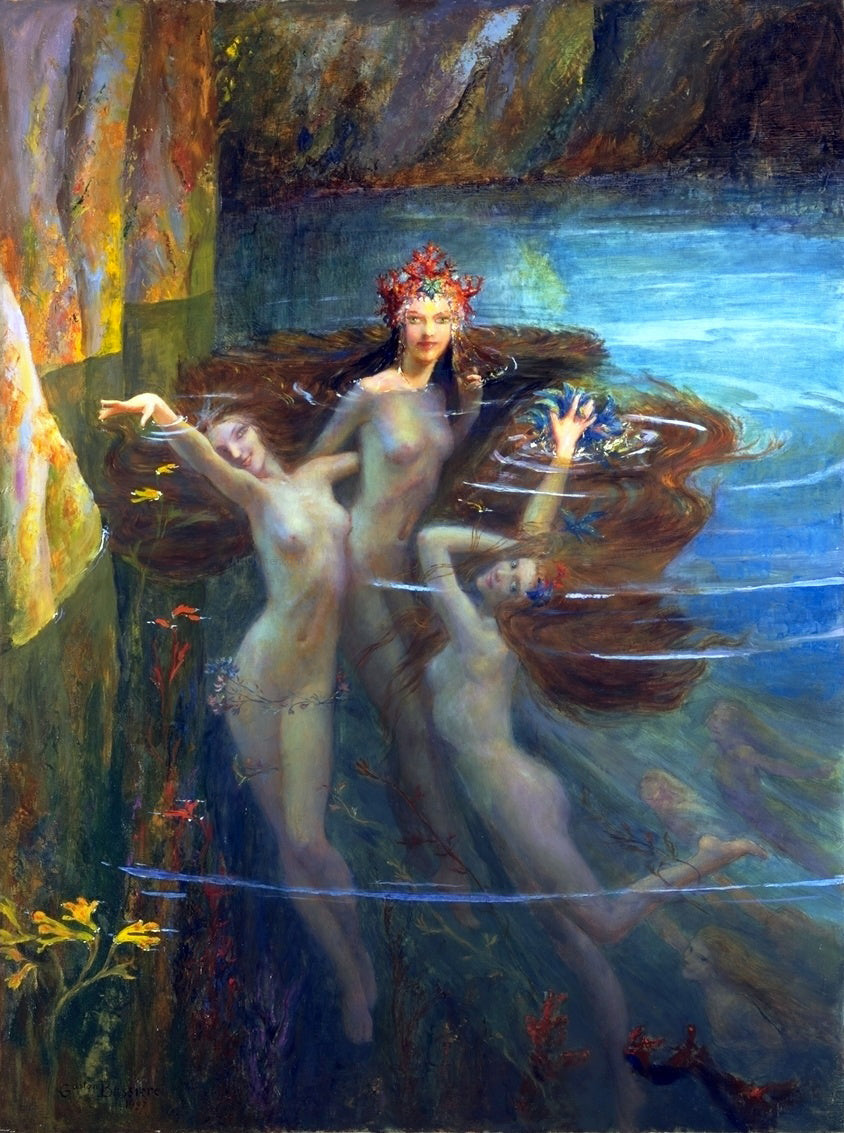 Gaston Bussiere The Nereides - Hand Painted Oil Painting