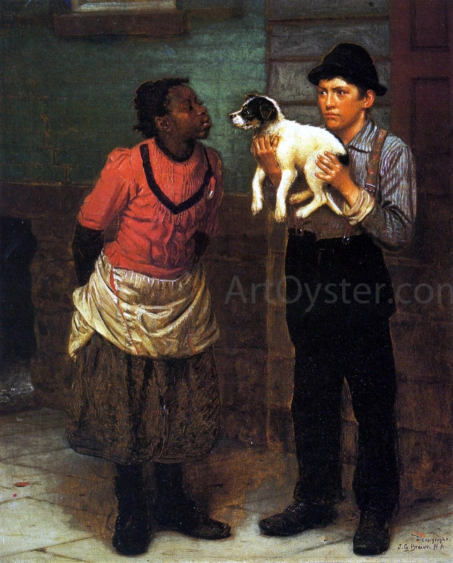 John George Brown The New Puppy - Hand Painted Oil Painting