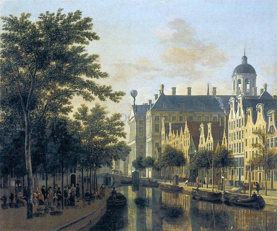 Gerrit Adriaensz Berckheyde The Nieuwezijds Voorburgswal, Amsterdam - Hand Painted Oil Painting