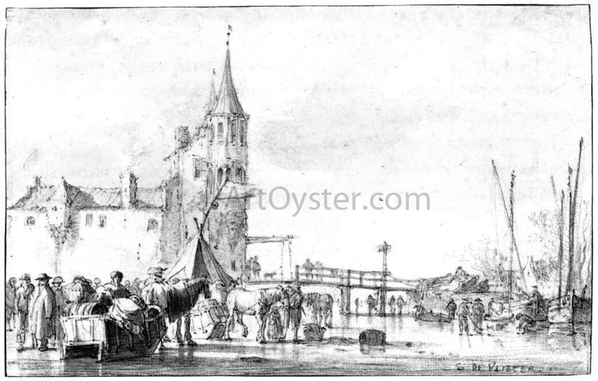 Simon De Vlieger The Northwest Side of the Rotterdam Gate at Delft in Winter - Hand Painted Oil Painting