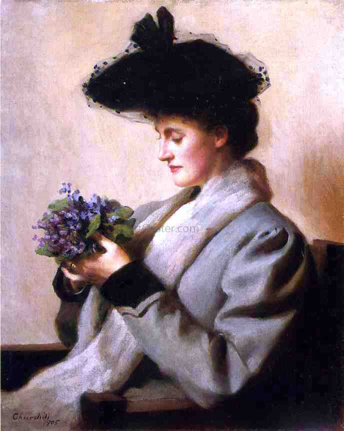 William Worchester Churchill The Nosegay of Violets: Portrait of a Woman - Hand Painted Oil Painting