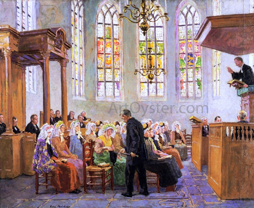 Gari Melchers The Offertory (also known as Interior of a Church) - Hand Painted Oil Painting