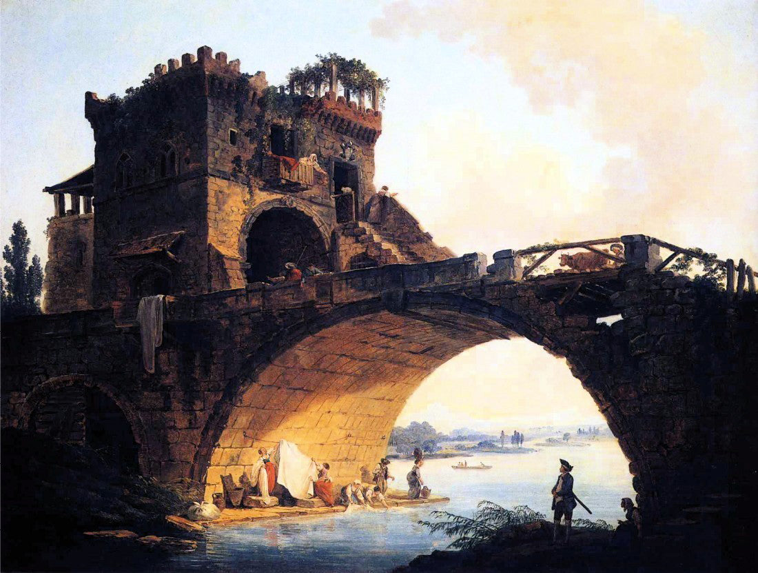 Hubert Robert The Old Bridge - Hand Painted Oil Painting