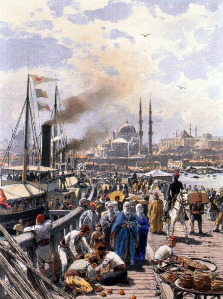 Themistocles Von Eckenbrecher The Old Galatea Bridge connecting Karakoy to Eminonu Over the Gold Horn, Istanbul - Hand Painted Oil Painting