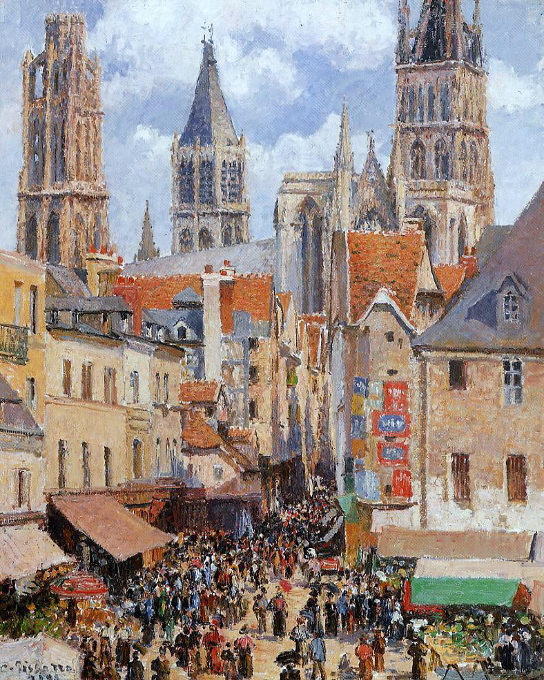 Camille Pissarro The Old Market and the Rue de l'Epicerie in Rouen - Hand Painted Oil Painting