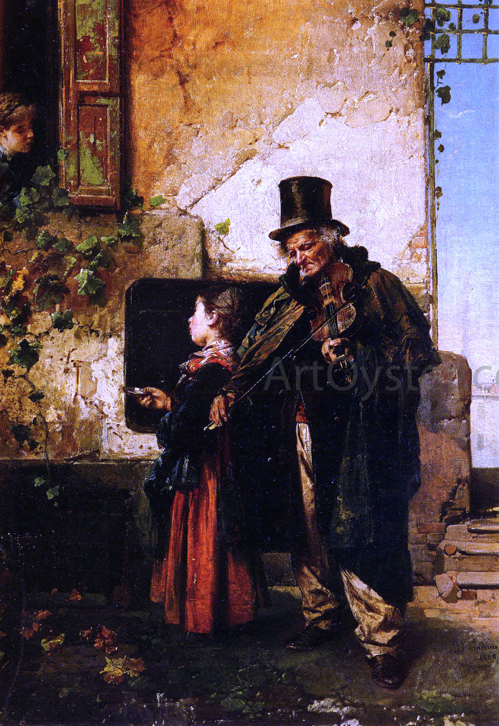 Domenico Induno The Old Musician - Hand Painted Oil Painting