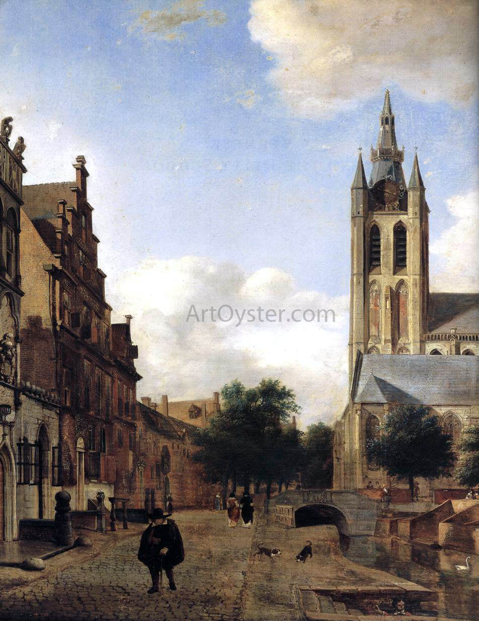 Jan Van der Heyden The Oude Kerk on the Oude Delft in Delft (detail) - Hand Painted Oil Painting