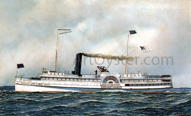  Antonio Jacobsen The Paddle Steamer "Larchmont" - Hand Painted Oil Painting