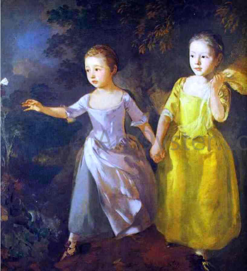 Thomas Gainsborough The Painter's Daughters, Margaret and Mary, Chasing Butterfly - Hand Painted Oil Painting
