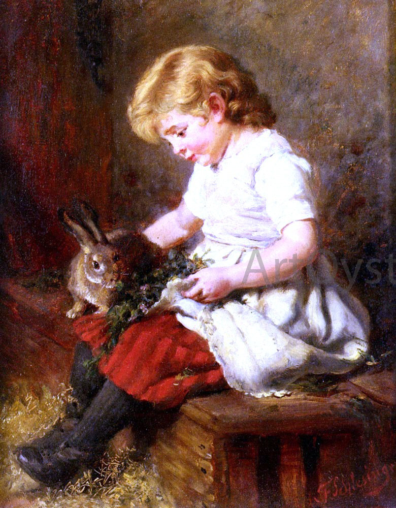 Felix Schlesinger A Pet Rabbit - Hand Painted Oil Painting