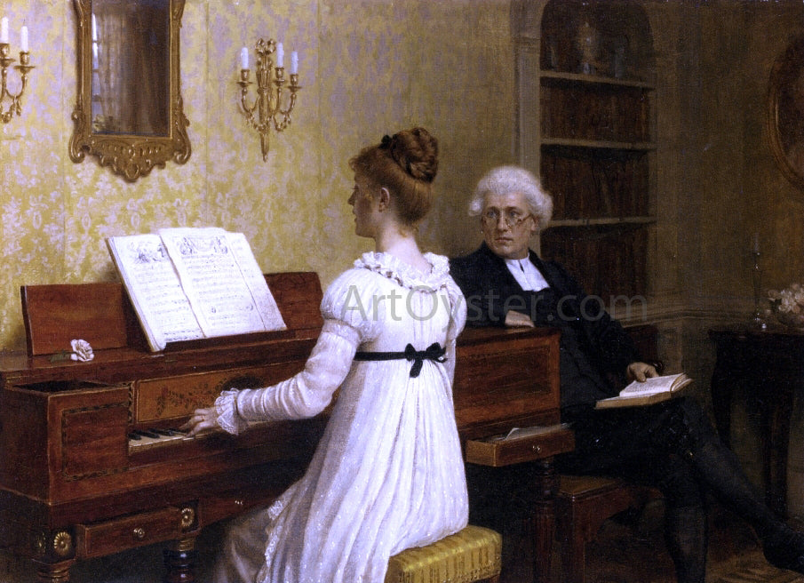  Edmund Blair Leighton The Piano Lesson - Hand Painted Oil Painting