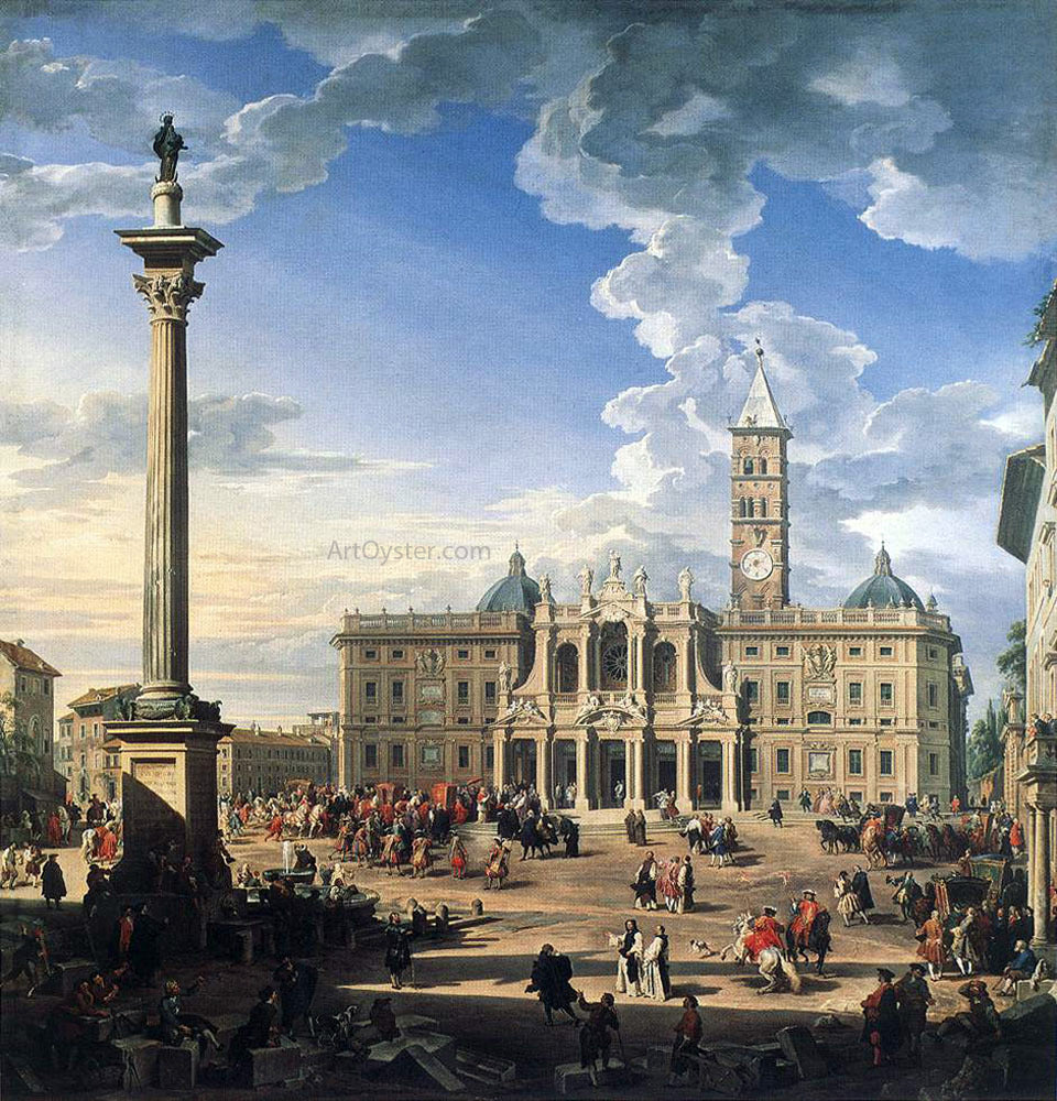 Giovanni Paolo Pannini The Piazza and Church of Santa Maria Maggiore - Hand Painted Oil Painting