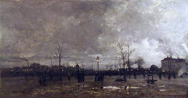 Luigi Loir The Place Animee at Sunset - Hand Painted Oil Painting
