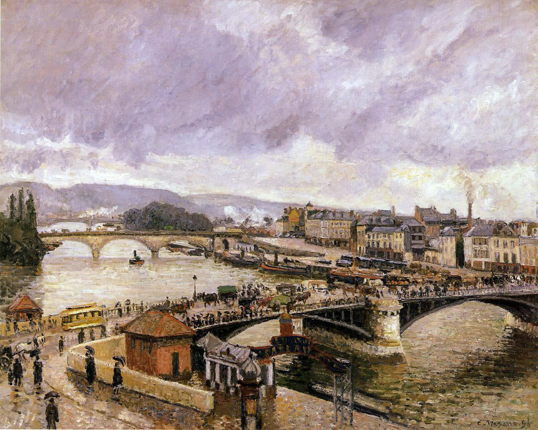 Camille Pissarro The Pont Boieldieu , Rouen: Rain Effect - Hand Painted Oil Painting