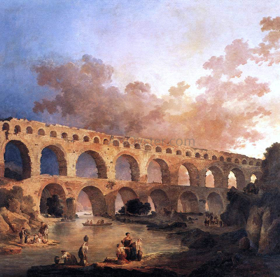 Hubert Robert The Pont du Gard - Hand Painted Oil Painting
