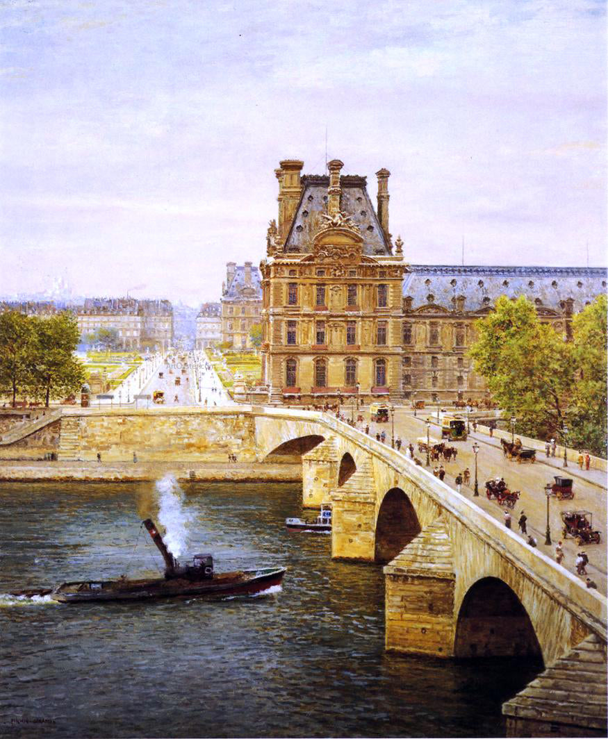 Marie-Francois Firmin-Girard The Pont Royale and The Louvre, View of the Seine - Hand Painted Oil Painting
