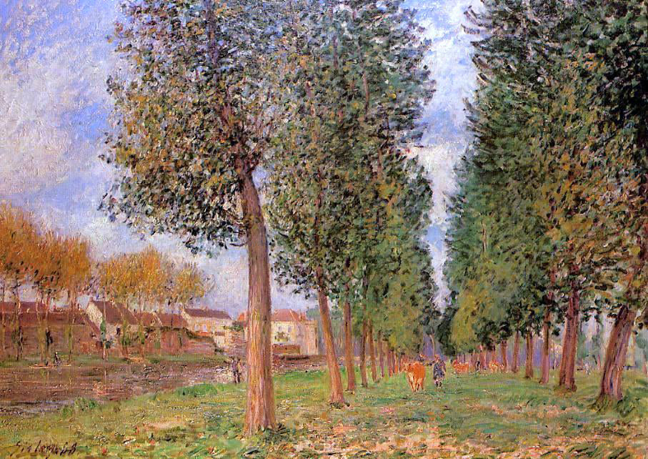Alfred Sisley The Poplar Avenue at Moret, Cloudy Day, Morning - Hand Painted Oil Painting