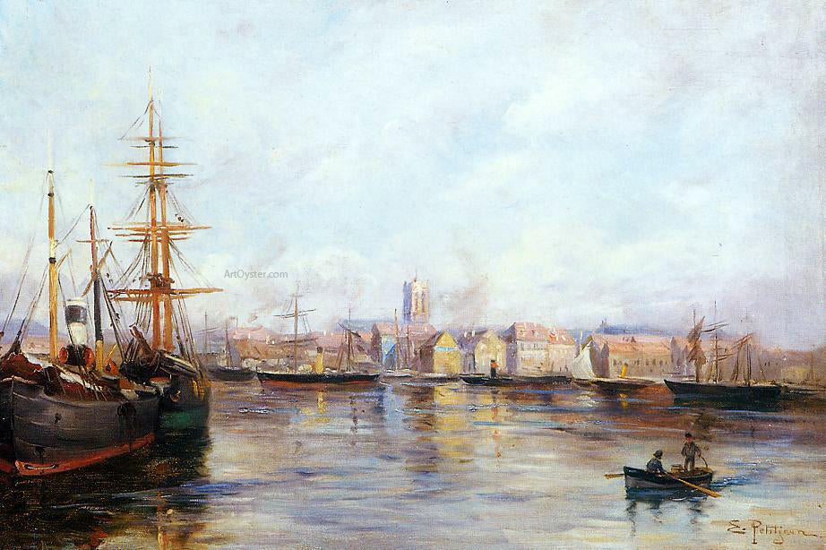 Edmond Marie Petitjean The Port - Hand Painted Oil Painting
