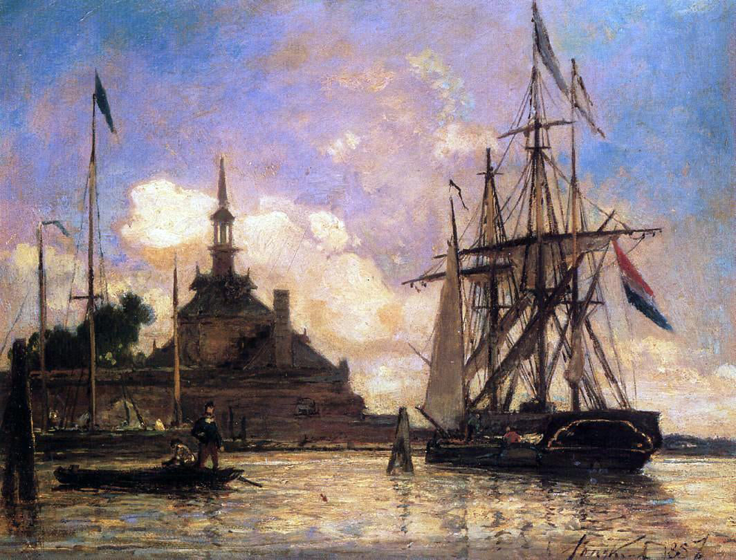 Johan Barthold Jongkind The Port of Rotterdam - Hand Painted Oil Painting