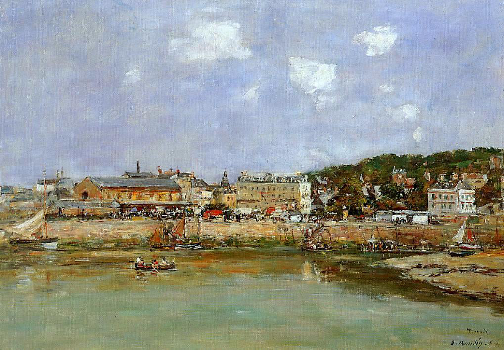 Eugene-Louis Boudin The Port of Trouville, the Market Place and the Ferry - Hand Painted Oil Painting