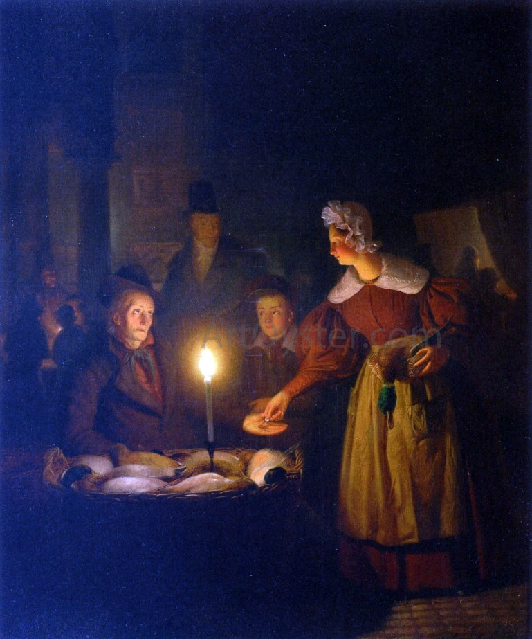 Petrus Van Schendel The Poultry Seller - Hand Painted Oil Painting