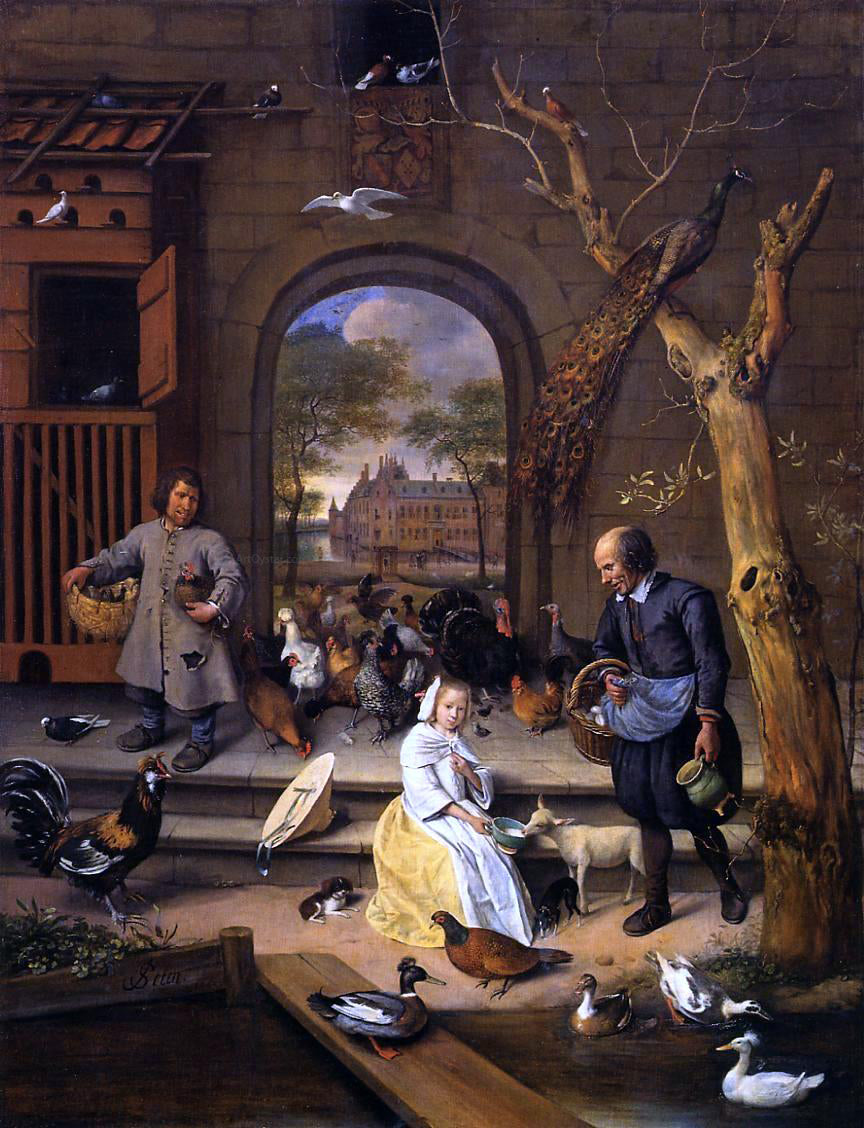 Jan Steen The Poultry Yard - Hand Painted Oil Painting