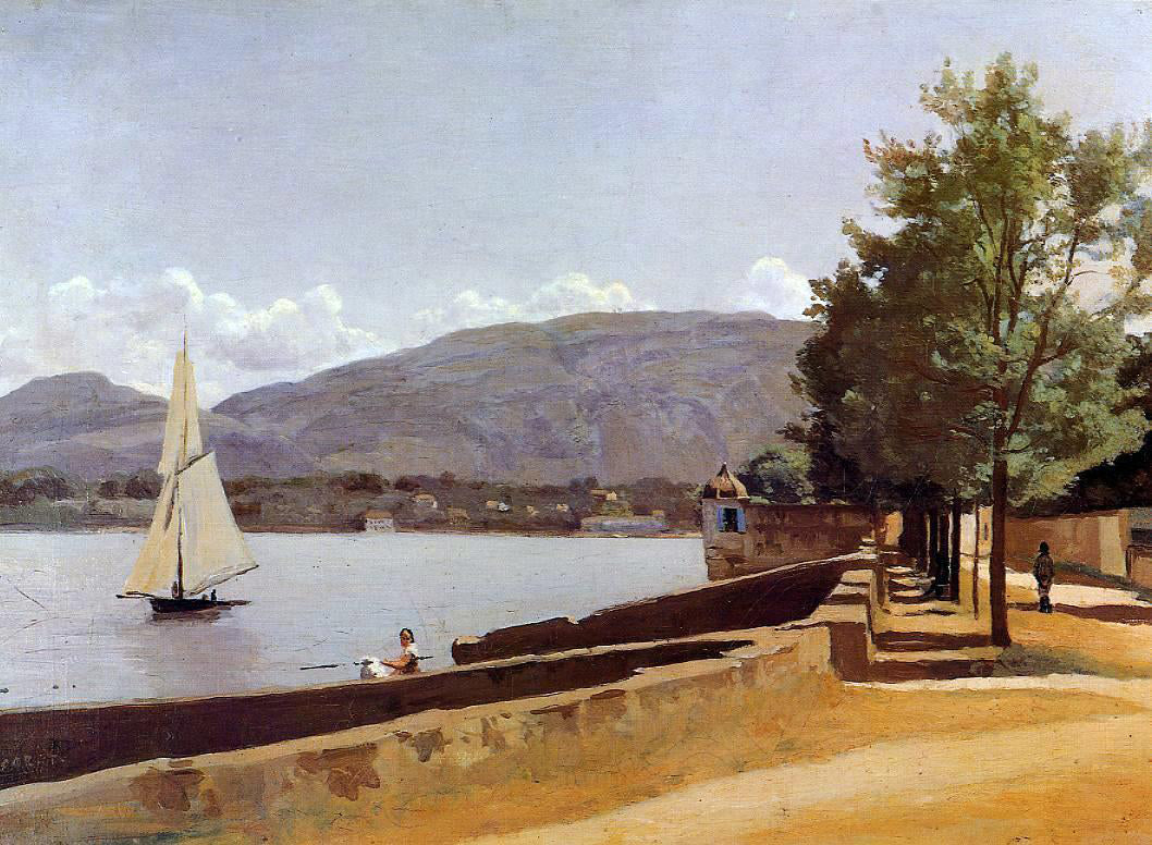 Jean-Baptiste-Camille Corot The Quai des Paquis in Geneva - Hand Painted Oil Painting