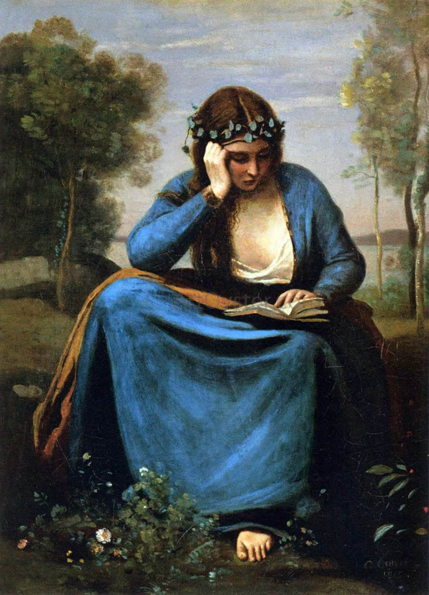 Jean-Baptiste-Camille Corot The Reader Wreathed with Flowers (Virgil's Muse) - Hand Painted Oil Painting