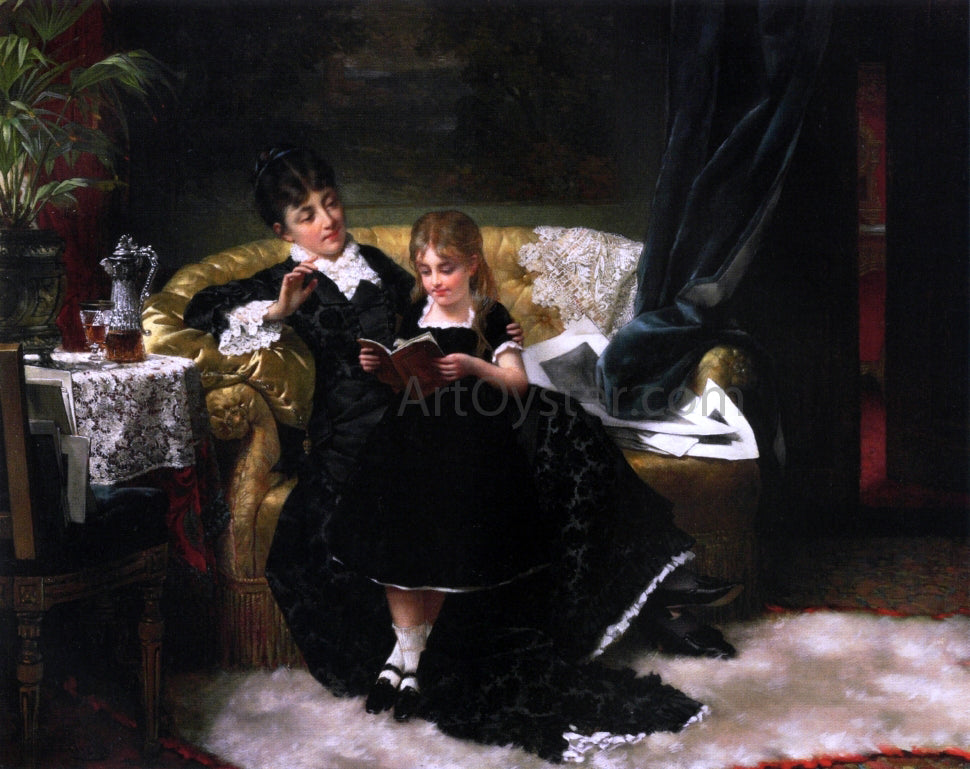 Jan Pieter Portielje The Reading Lesson - Hand Painted Oil Painting