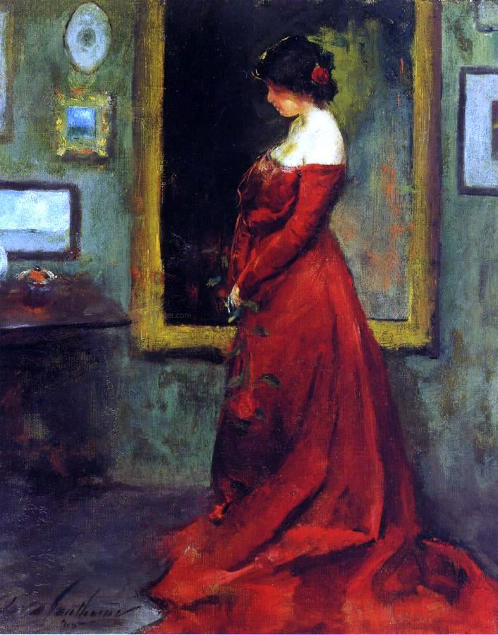  Charles Webster Hawthorne The Red Gown - Hand Painted Oil Painting