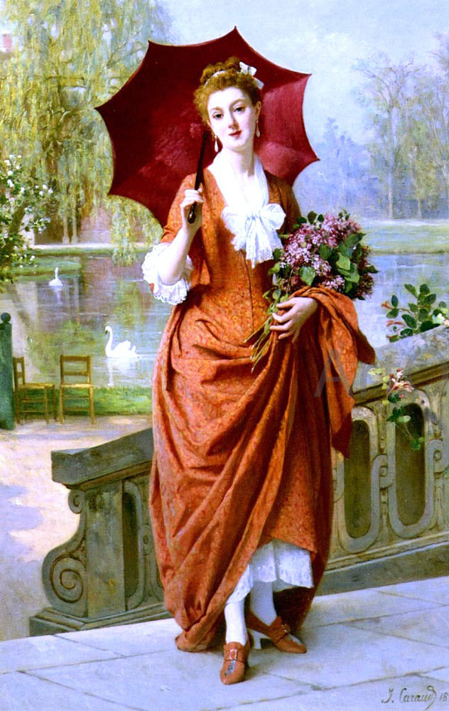  Joseph Caraud The Red Parasol - Hand Painted Oil Painting