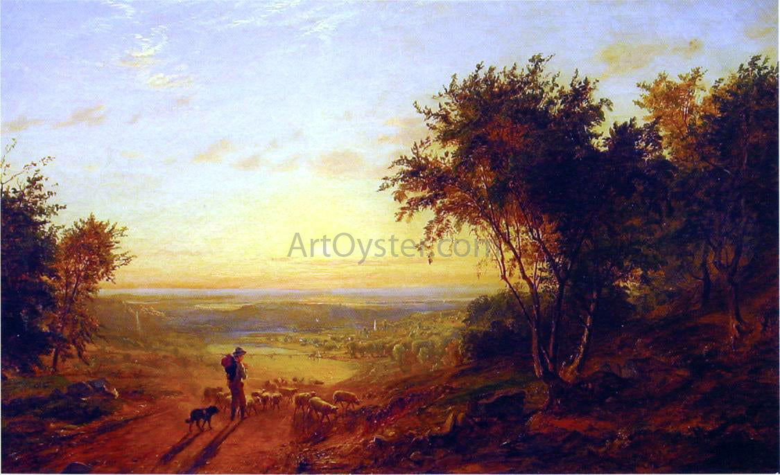 Jasper Francis Cropsey The Return Home: Landscape with Shepherd and Sheep - Hand Painted Oil Painting