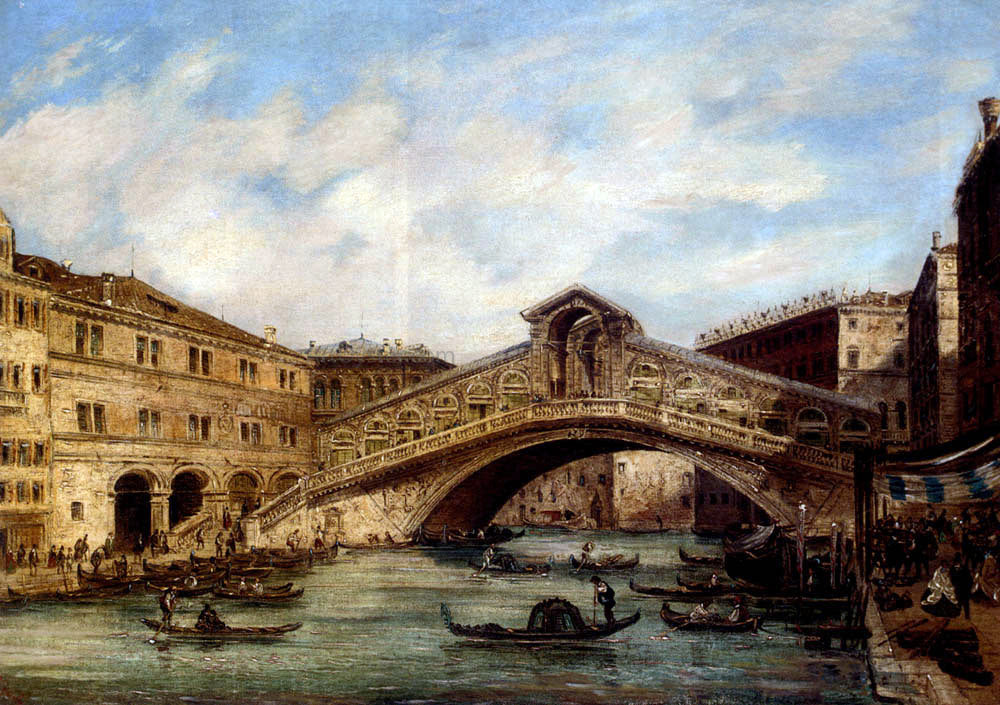 Giovanni Grubacs The Rialto Bridge, Venice - Hand Painted Oil Painting