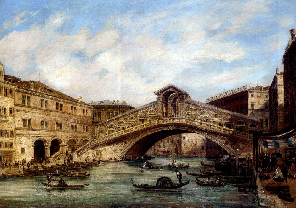  Giovanni Grubacs The Rialto Bridge, Venice - Hand Painted Oil Painting