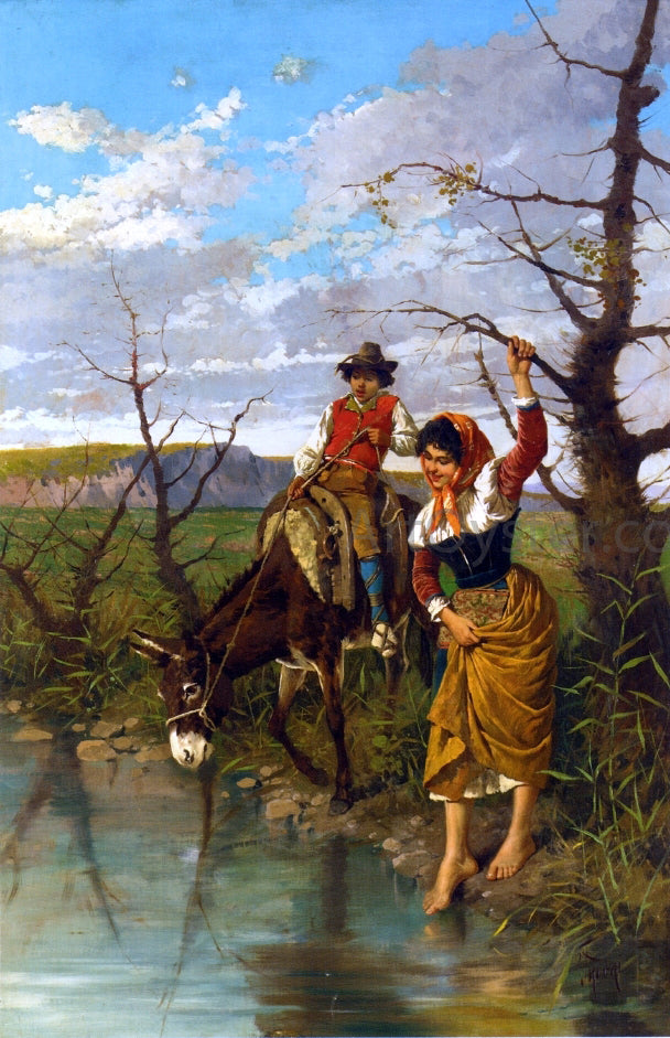 Filippo Indoni The River Crossing - Hand Painted Oil Painting