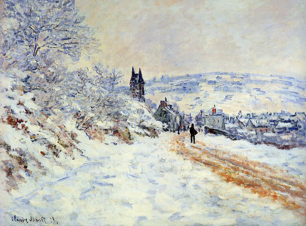 Claude Oscar Monet The Road to Vetheuil, Snow Effect - Hand Painted Oil Painting