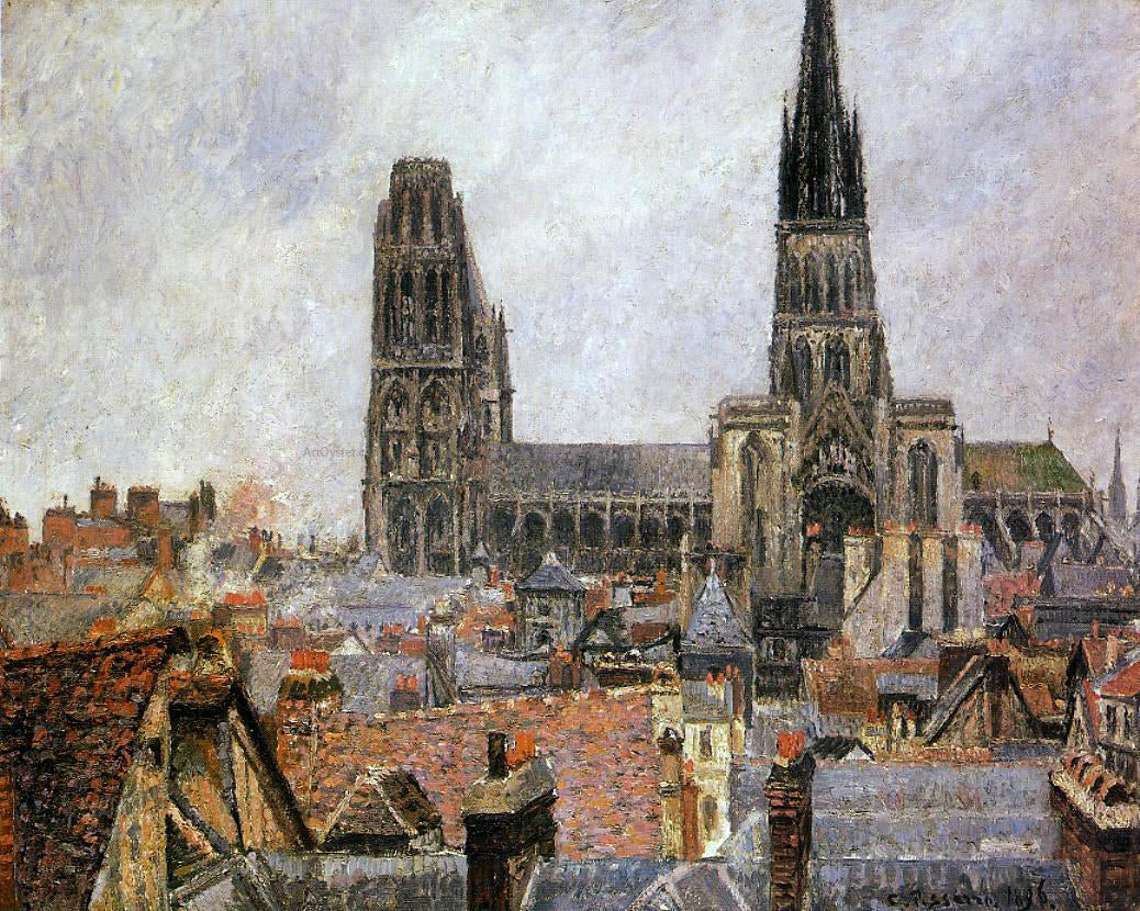 Camille Pissarro The Roofs of Old Rouen: Grey Weather (also known as The Cathedral) - Hand Painted Oil Painting