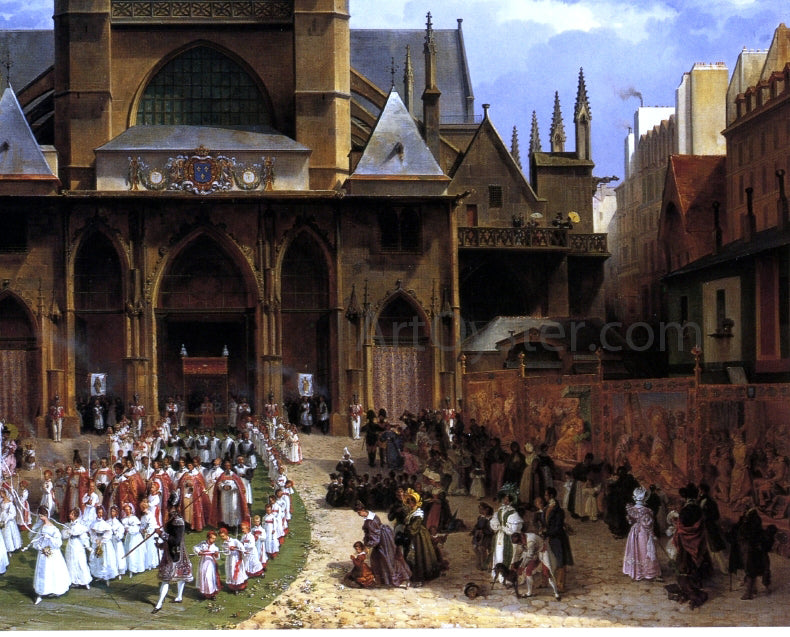 Lancelot-Theodore Turpin De Crisse The Royal 'Fete-Dieu' Procession at St. Germain-l'Auxerrois - Hand Painted Oil Painting