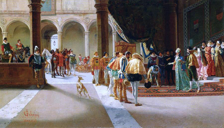 Pietro Gabrini The Royal Visit - Hand Painted Oil Painting