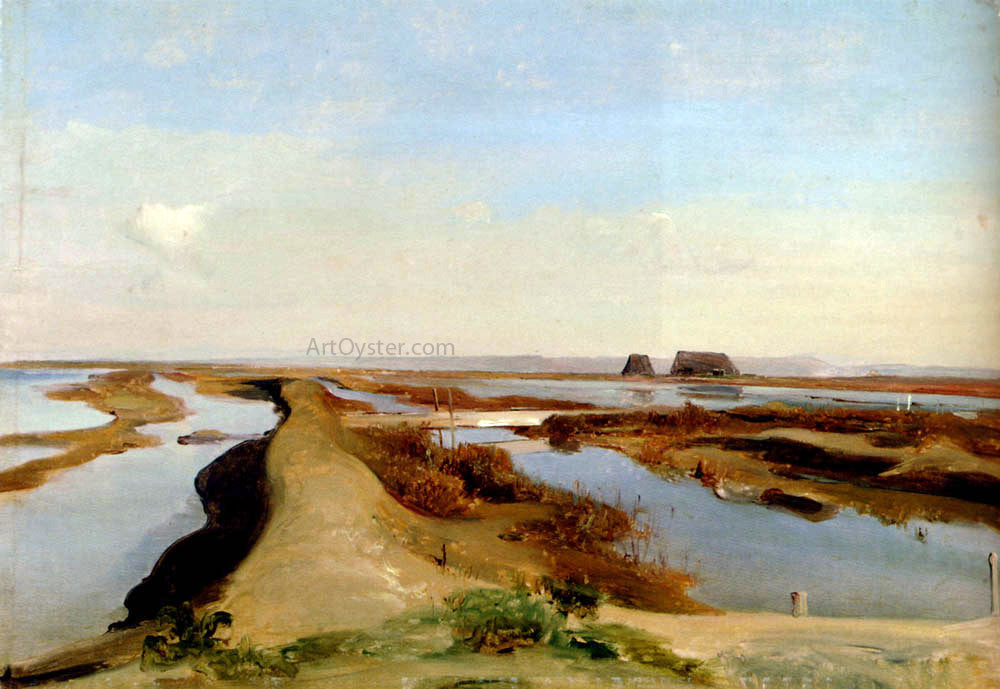 Jean-Baptiste-Adolphe Gibert The Salt Marshes, Ostia - Hand Painted Oil Painting